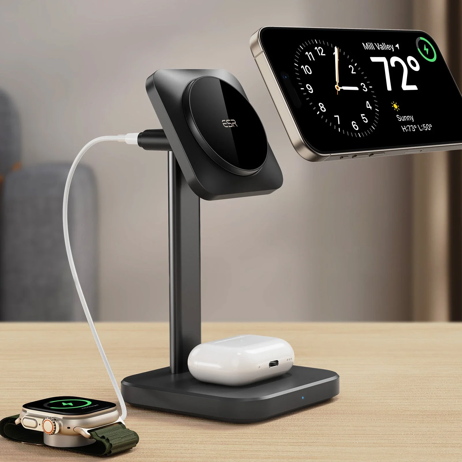 2-in-1 Watch Wireless Charging Set (HaloLock) - White - US PLUG - Image 3