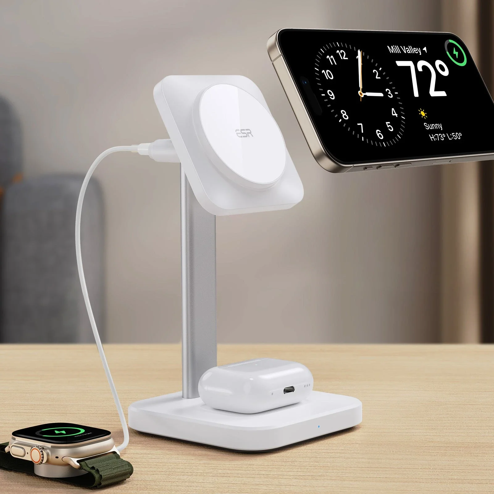 2-in-1 Watch Wireless Charging Set (HaloLock) - White - US PLUG - Image 5