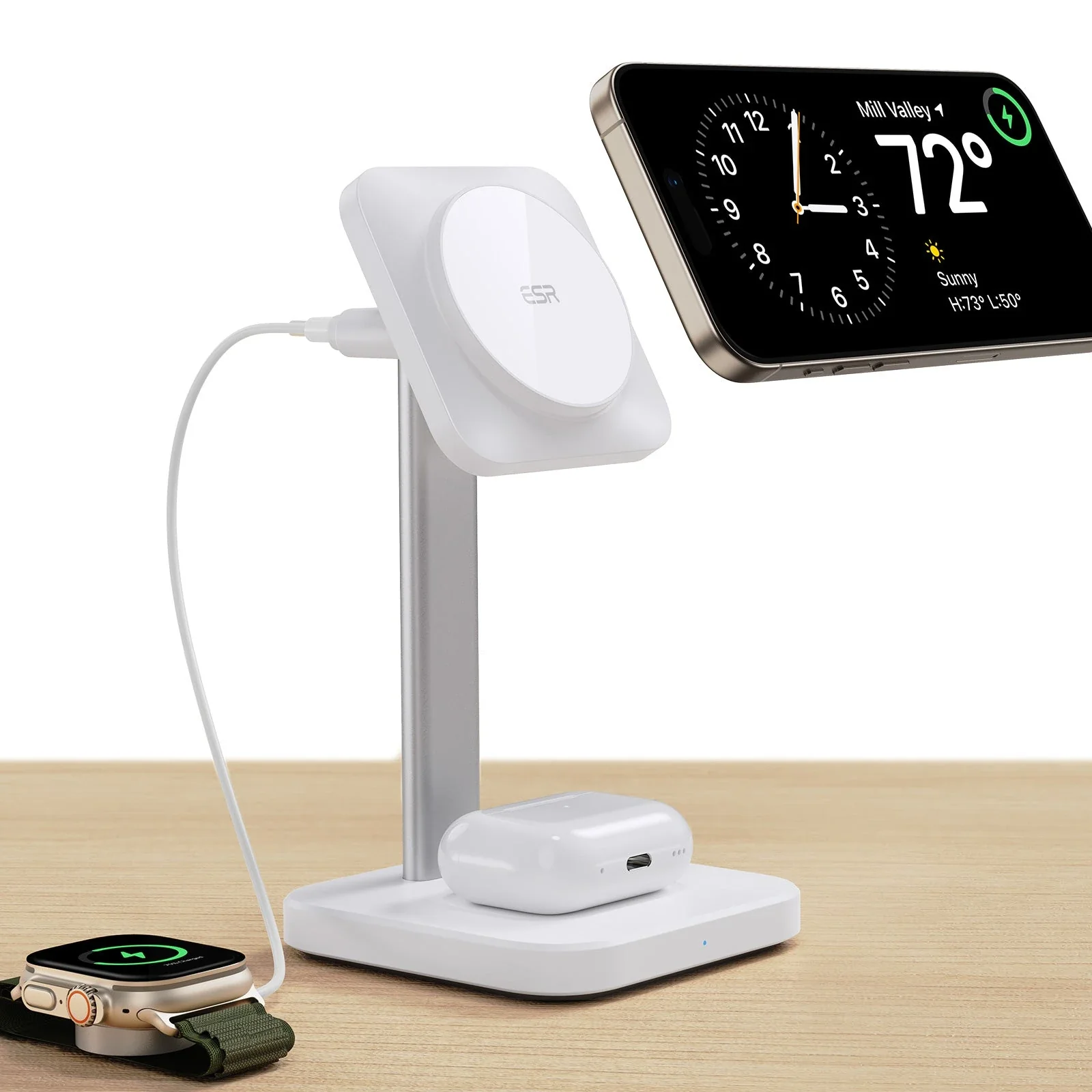 2-in-1 Watch Wireless Charging Set (HaloLock) - White - US PLUG - Image 6