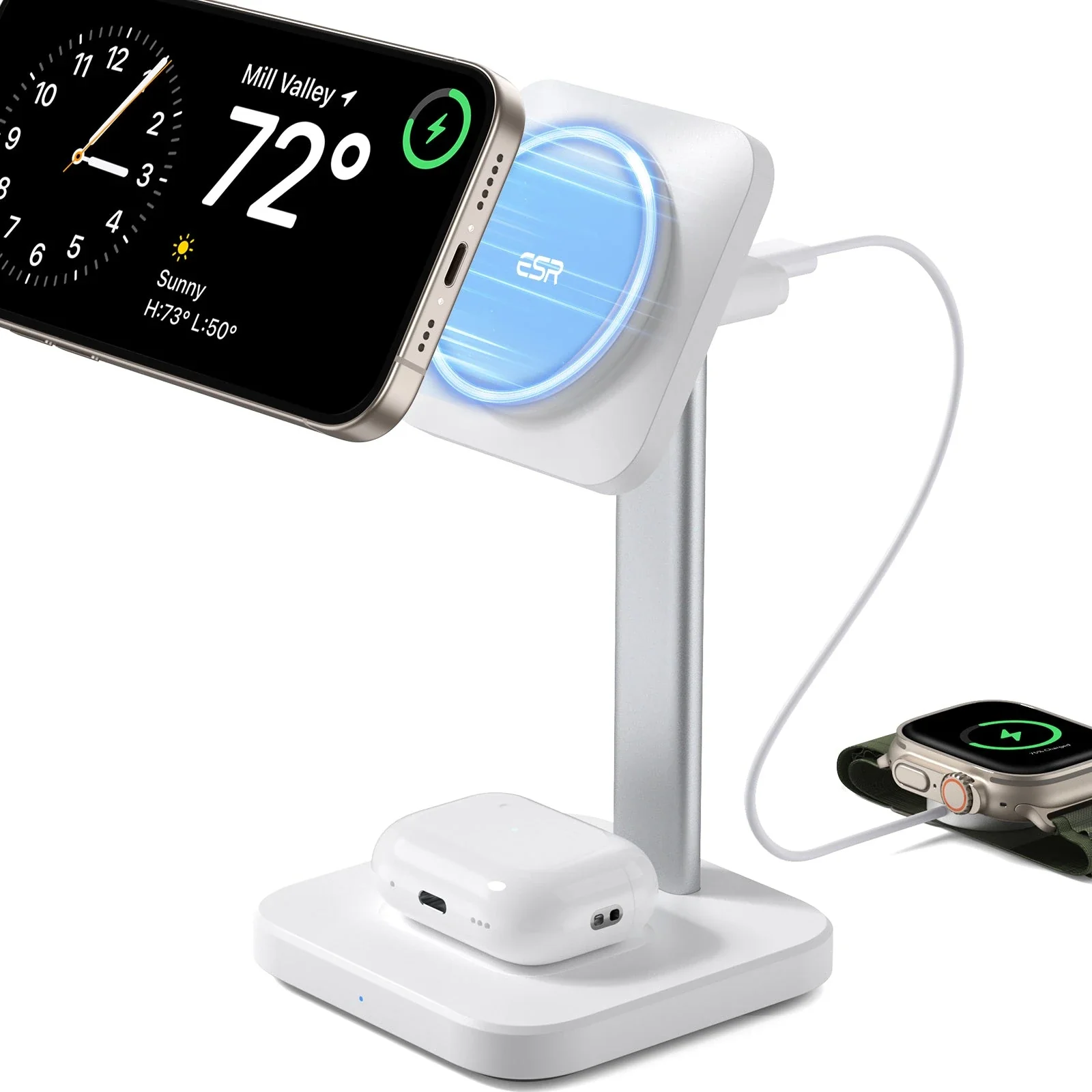 2-in-1 Watch Wireless Charging Set (HaloLock) - White - US PLUG - Image 7