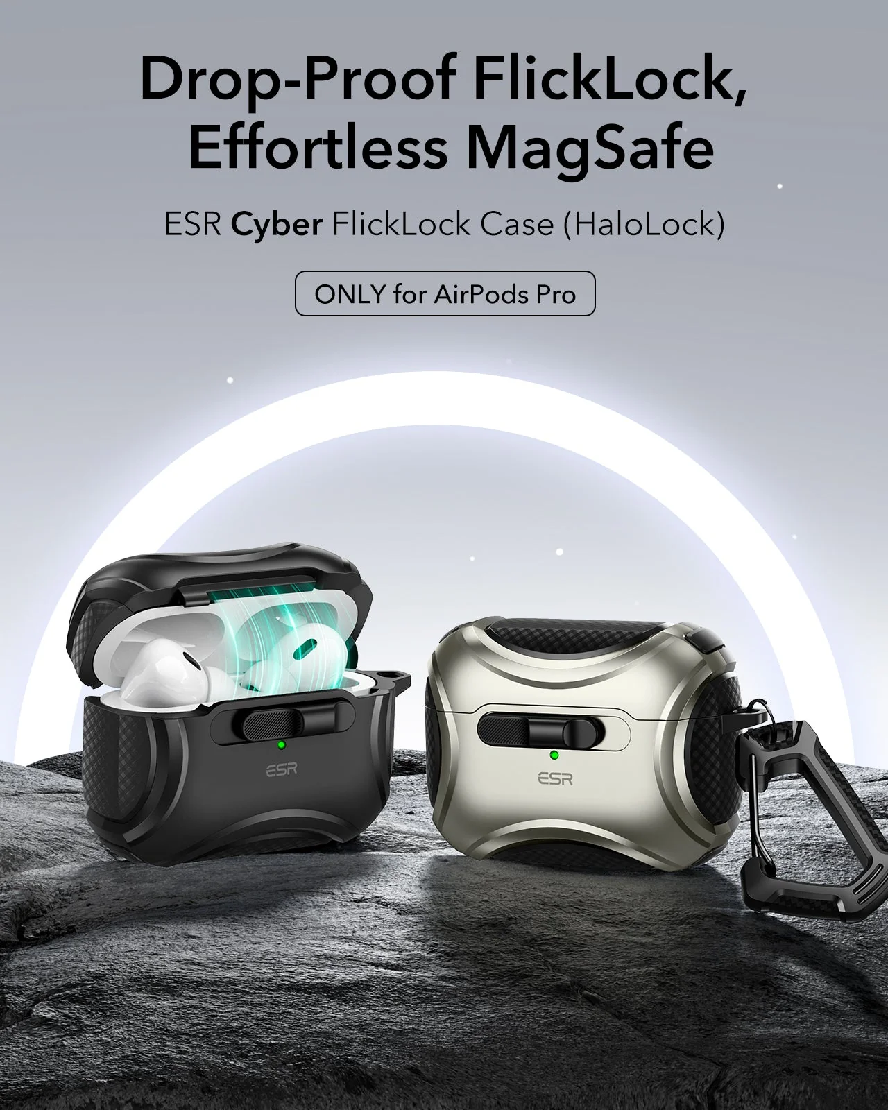 AirPods Pro (2023/2022/2019) Cyber FlickLock Case (HaloLock) - Forest Green - Image 2