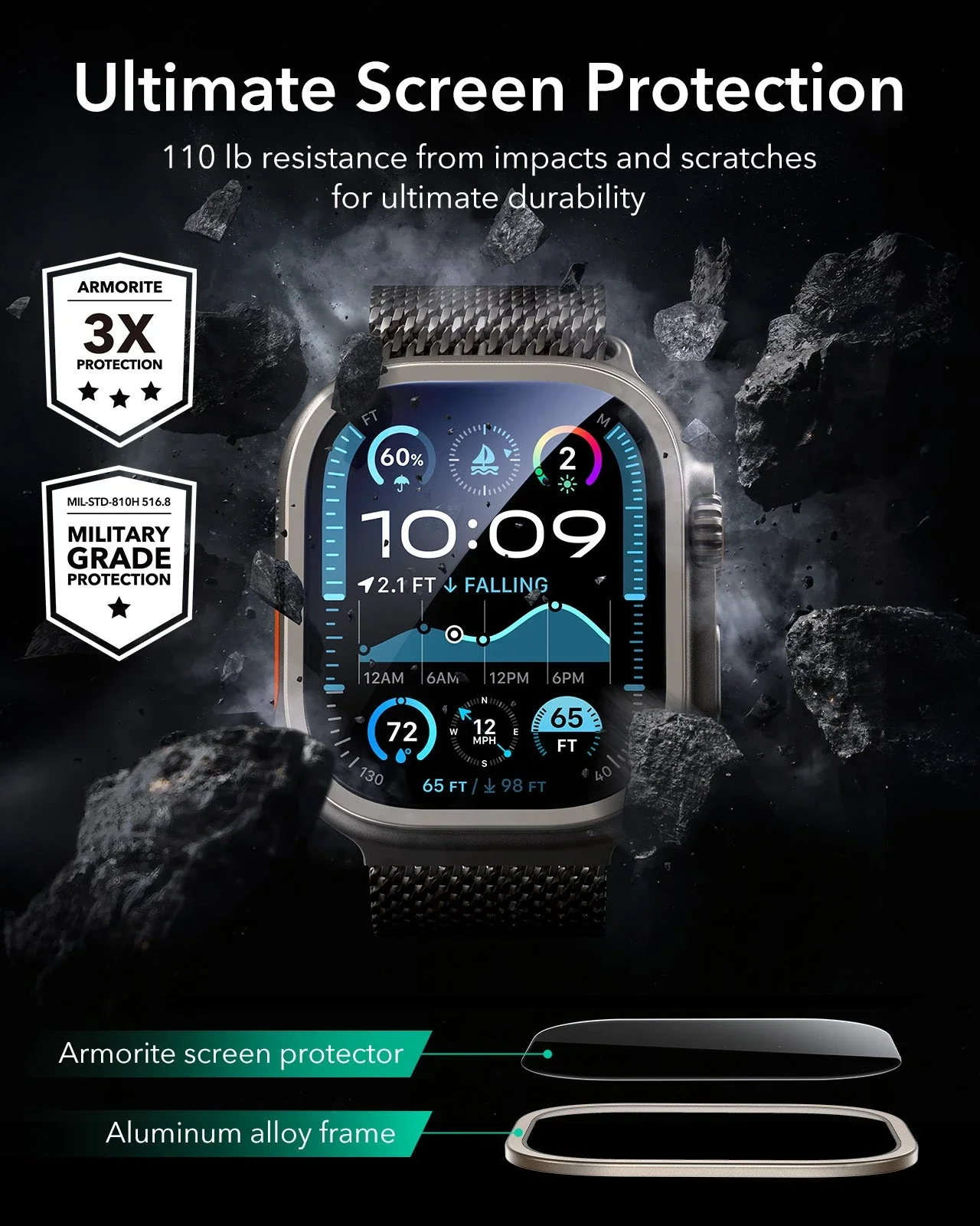 Apple Watch Ultra 3 Armorite Screen Protector - Titanium / Black - Image 4