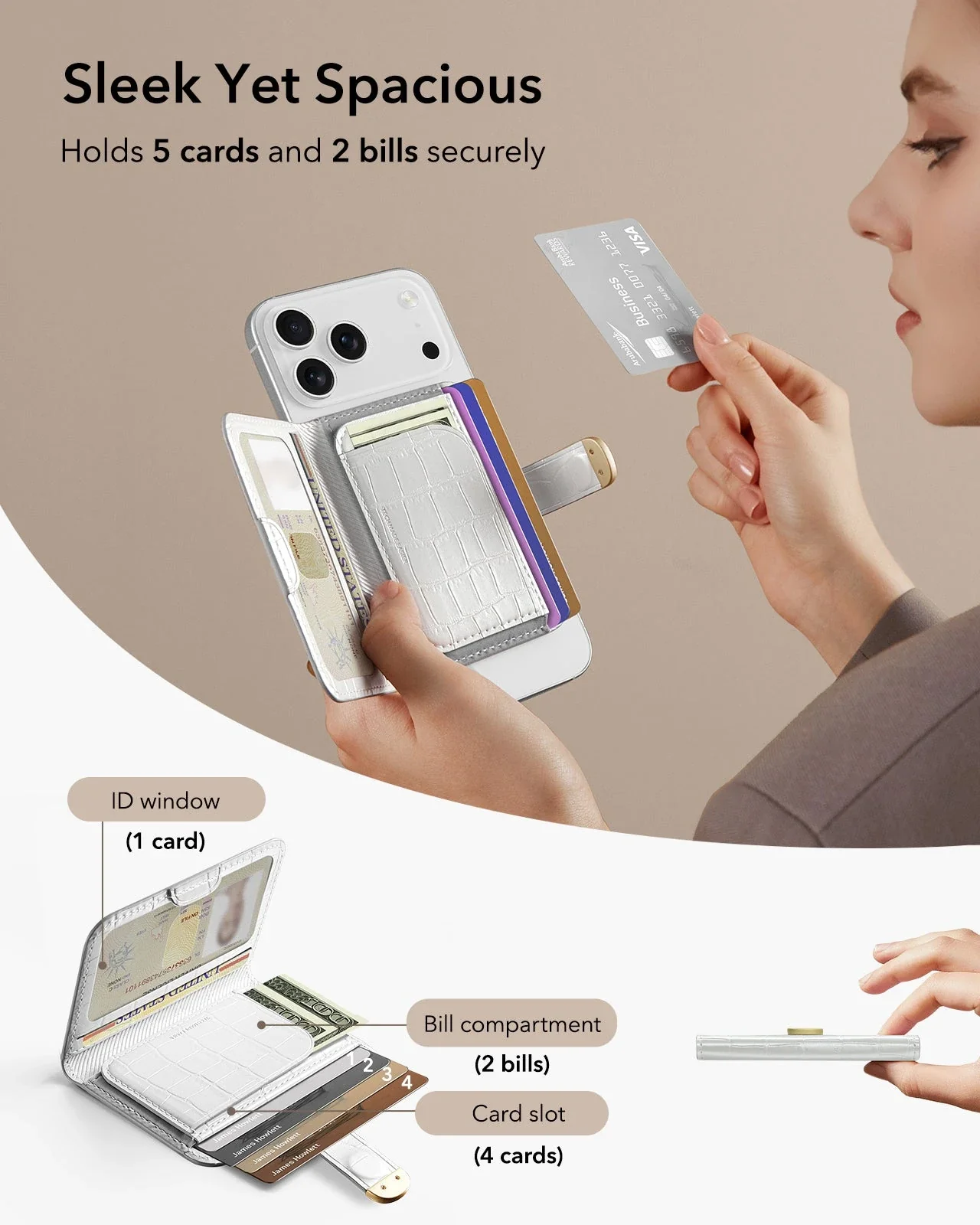 Aura Clutch Magnetic Wallet - Pearl White Croc - Image 9