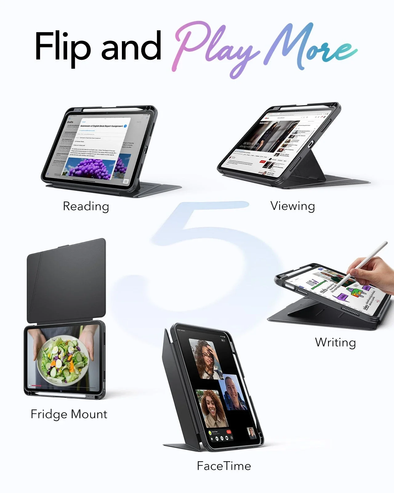 iPad 11" (A18) 2026 Flip Magnetic Case with Pencil Holder - Black - Image 3