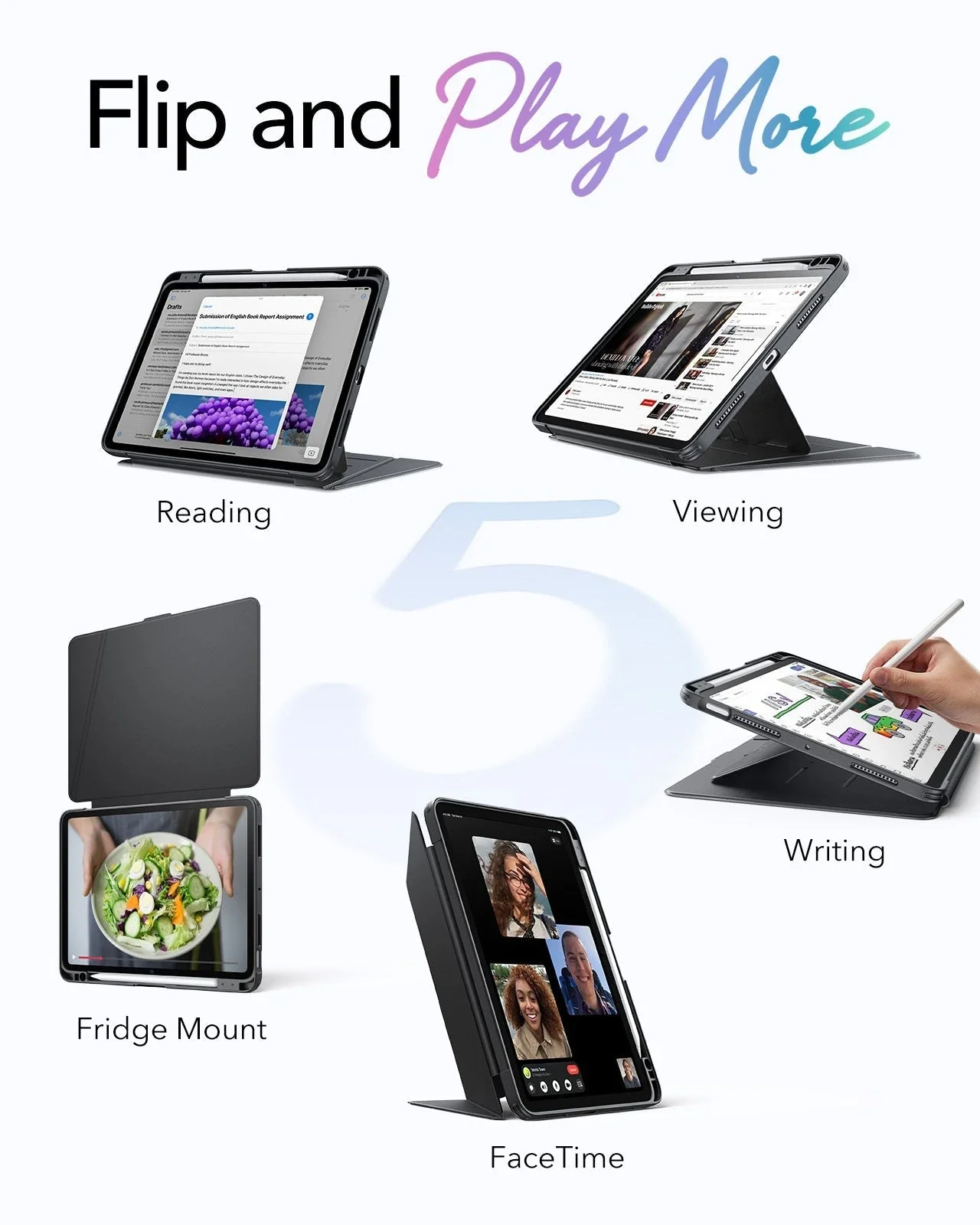 iPad Air 11" (M4) 2026 Bundle Flip Magnetic Case with Pencil Holder, Paper-Feel Magnetic & Armorite® Protection - Black - Image 3