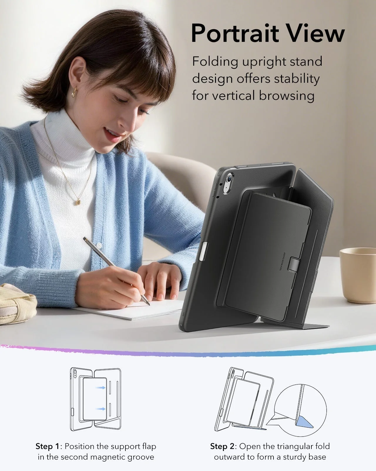 iPad Air 11" (M4) 2026 Bundle Flip Magnetic Case with Pencil Holder, Paper-Feel Magnetic & Armorite® Protection - Black - Image 6