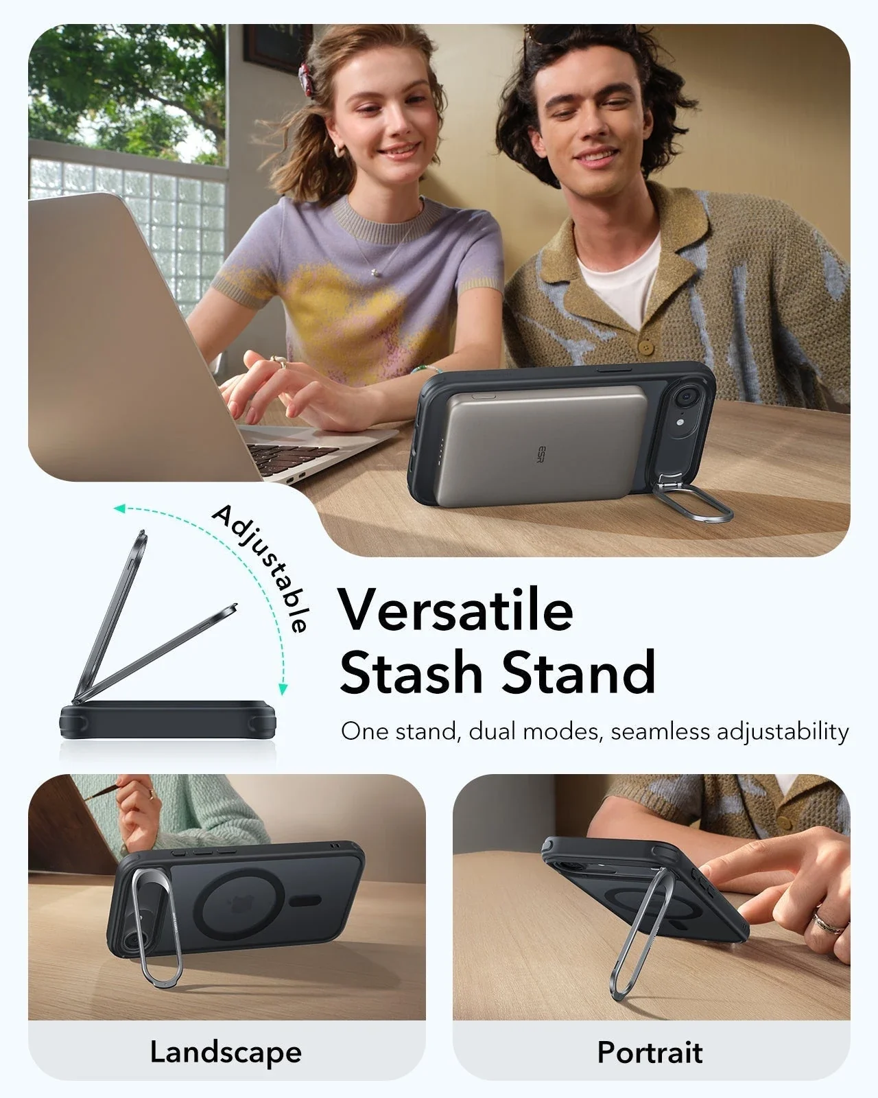 iPhone 17e Classic Hybrid Magnetic Case (Stash Stand) - Frosted Black - Image 5