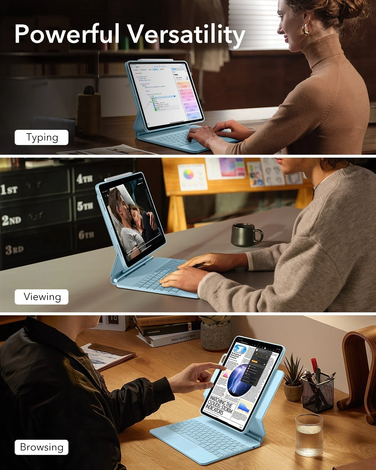 iPad Pro 13ʺ (2025) Bundle Rebound Magnetic Keyboard Case 360 & Armorite Screen Protectors  - US Layout-Blue - Image 3