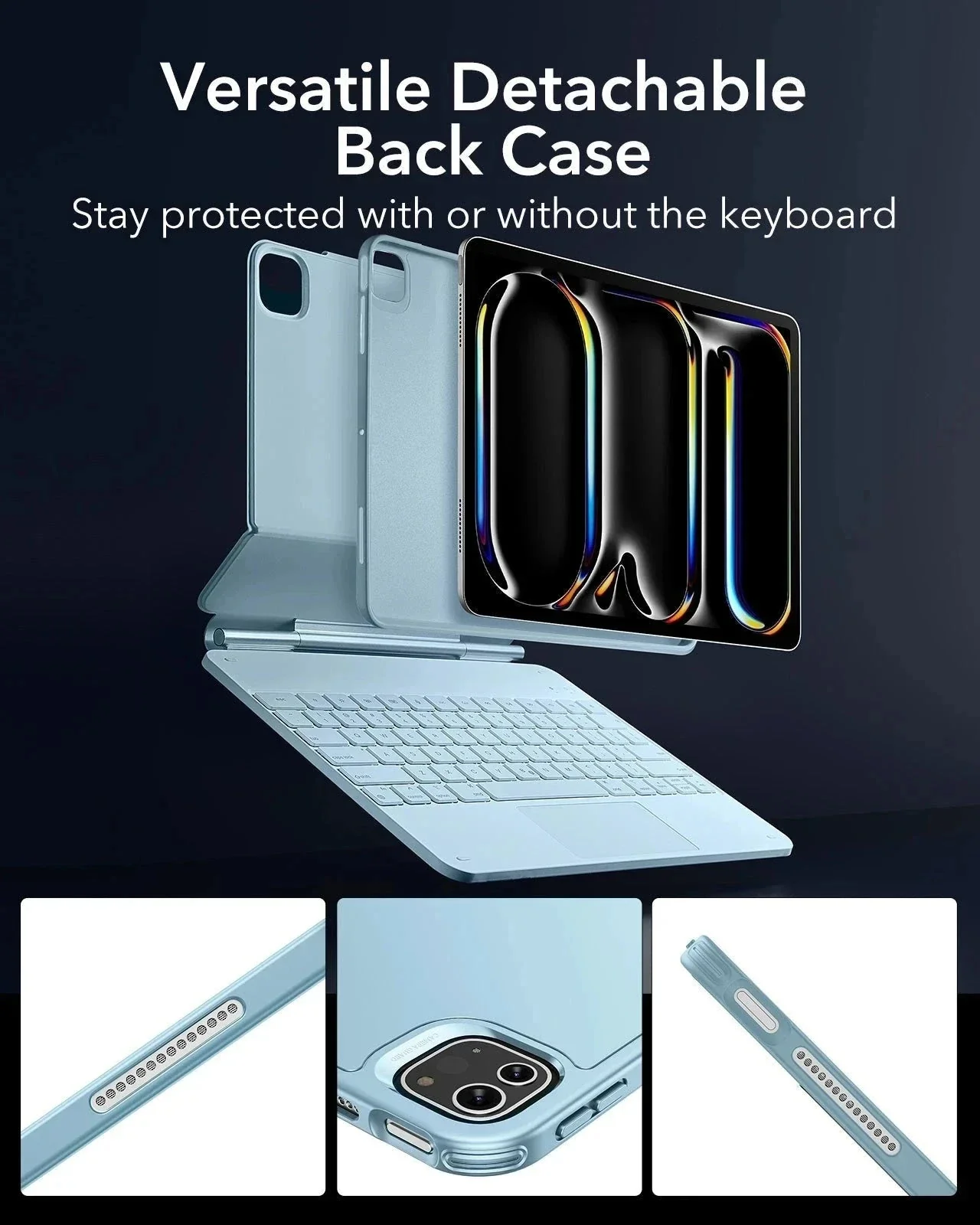 iPad Pro 13ʺ (2025) Bundle Rebound Magnetic Keyboard Case 360 & Armorite Screen Protectors  - US Layout-Blue - Image 4