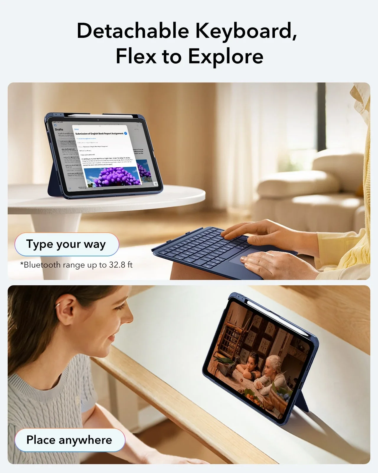 iPad 2026 Entry-level Flex Keyboard Case (Detachable) - US Layout-Blue - Image 3