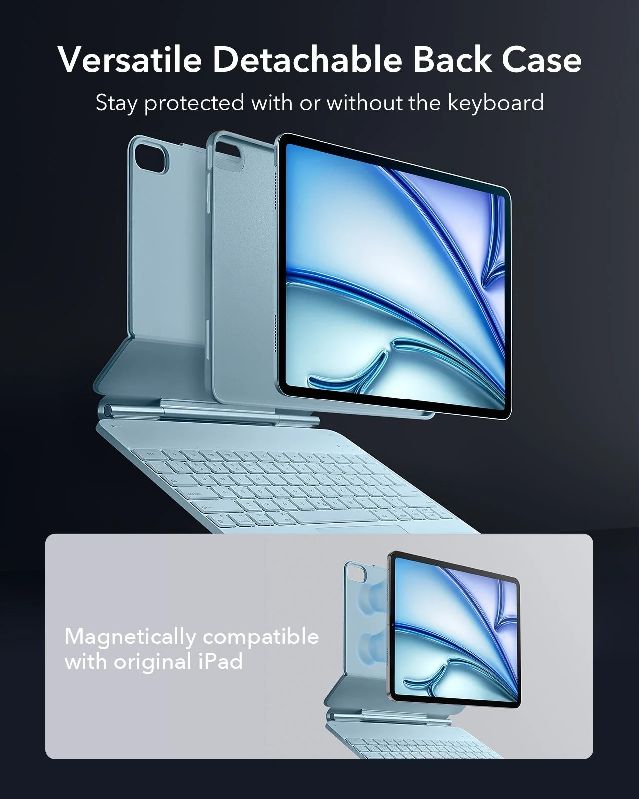 iPad Air 13" (M4) 2026 Bundle Rebound Magnetic Keyboard Case 360 & Screen Protectors - US Layout-Blue - Image 13