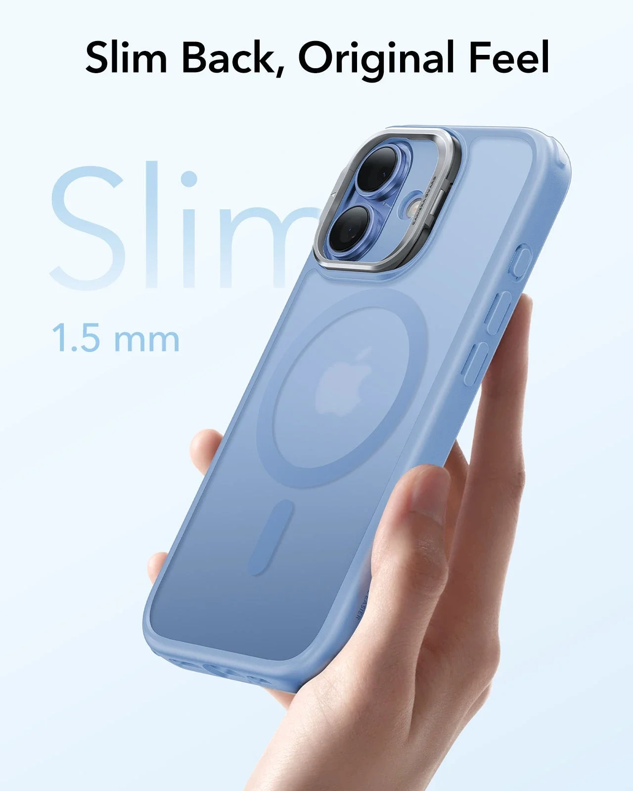 iPhone 17 Classic Hybrid Magnetic Case (Camera Control, Stash Stand) - Frosted Light Blue - Image 5