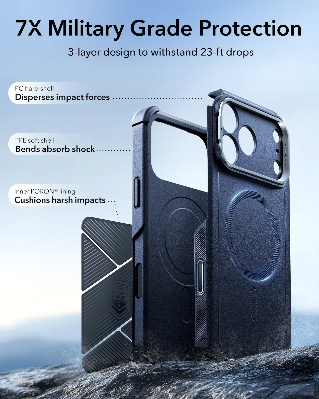 iPhone 17 Pro Max Cyber Tough Magnetic Case (Camera Control, Stash Stand) - Navy Blue - Image 4