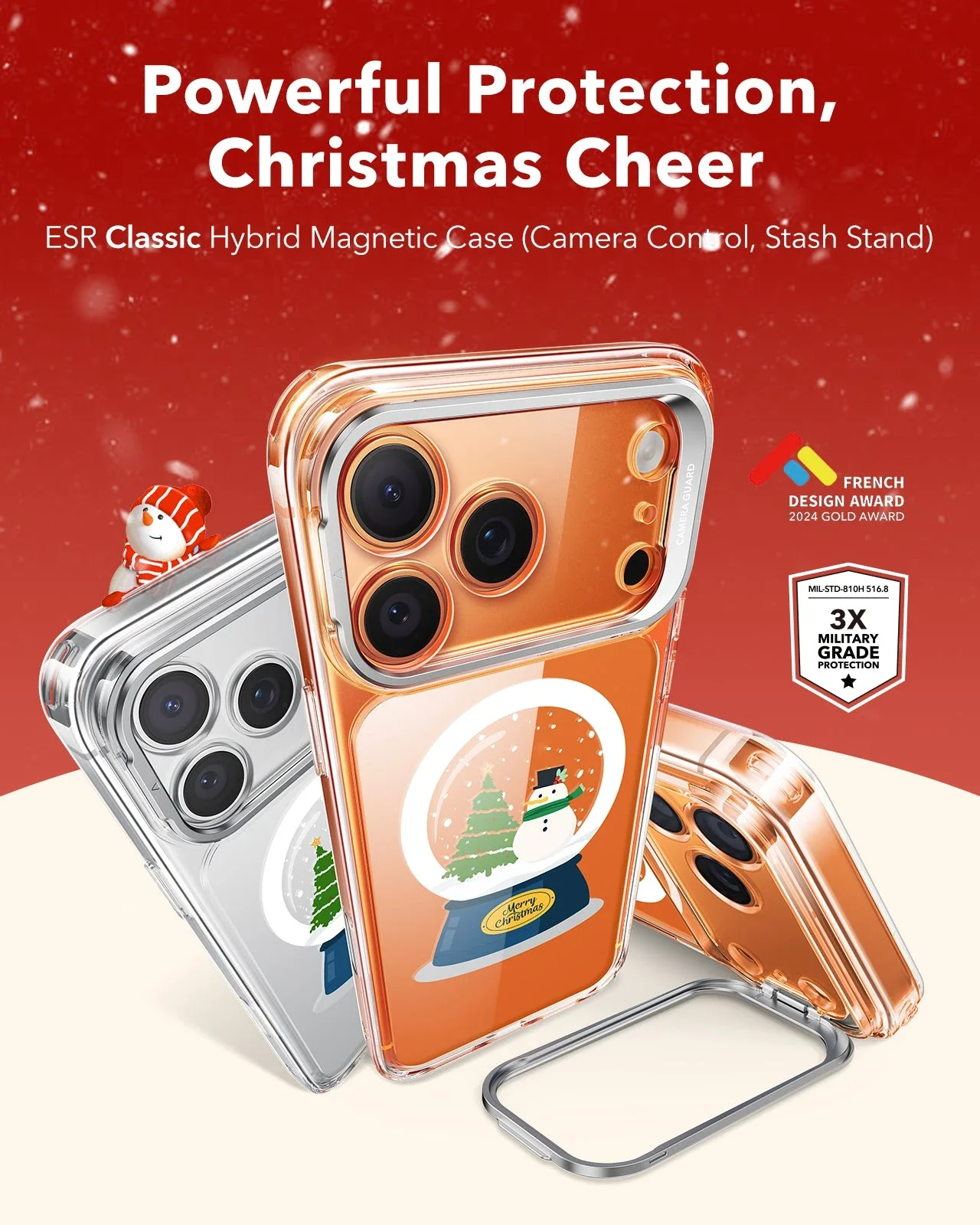 iPhone 17 Pro Max Classic Hybrid Magnetic Case (Camera Control, Stash Stand) - Christmas Globe - Image 2