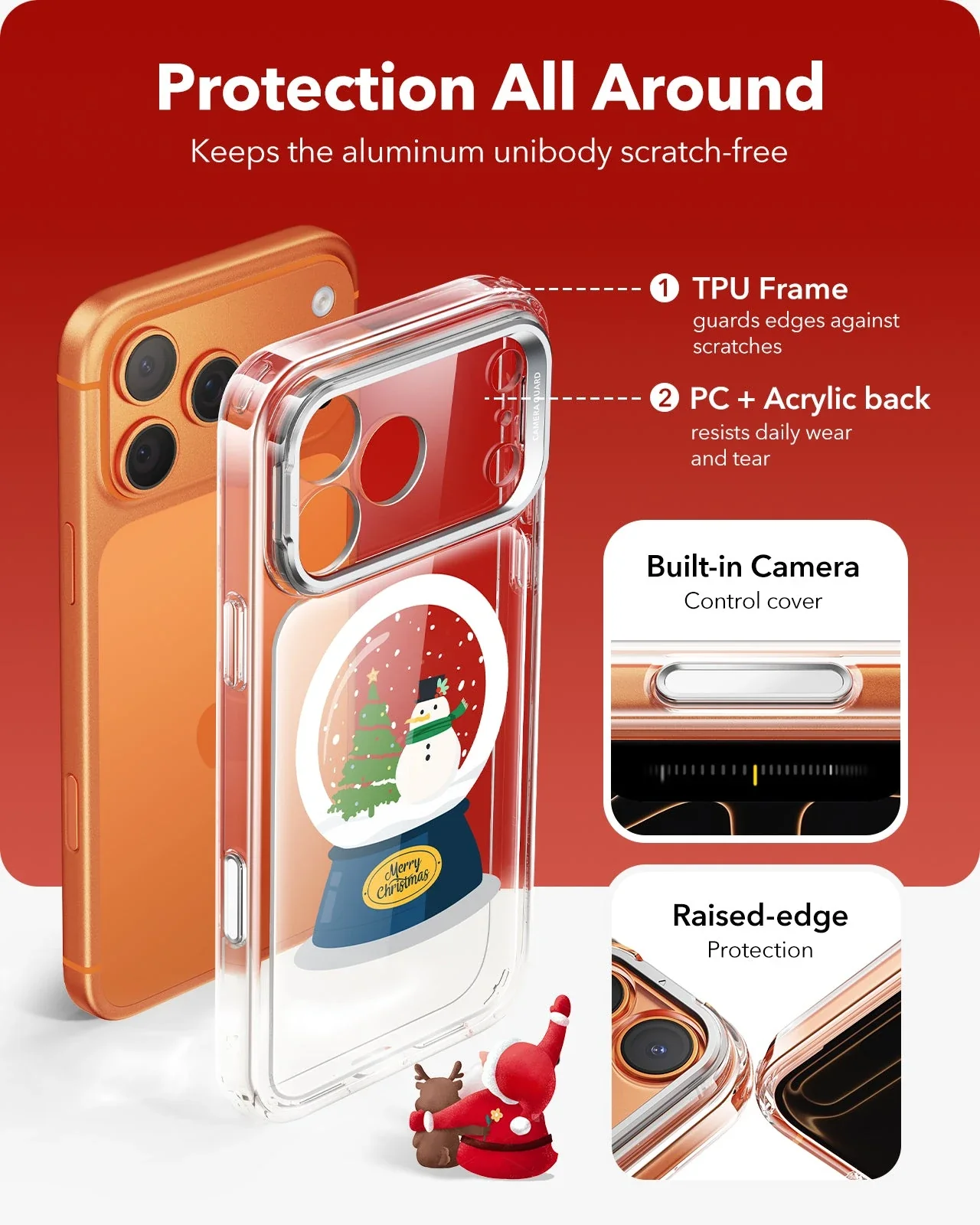 iPhone 17 Pro Max Classic Hybrid Magnetic Case (Camera Control, Stash Stand) - Christmas Globe - Image 4