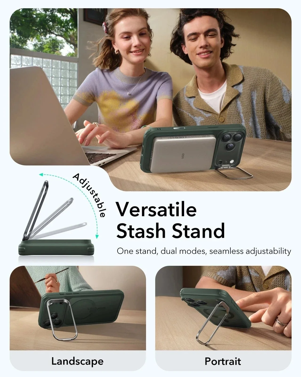 iPhone 17 Pro Classic Hybrid Magnetic Case (Camera Control, Stash Stand) - Frosted Green - Image 5