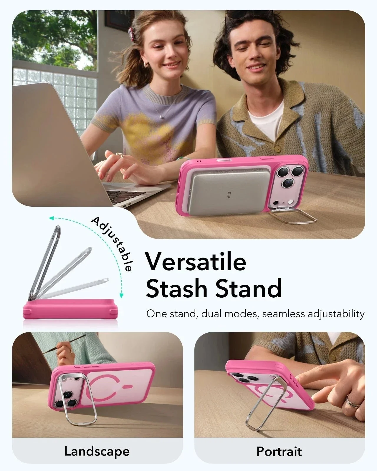 iPhone 17 Pro Classic Hybrid Magnetic Case (Camera Control, Stash Stand) - Frosted Pink - Image 5