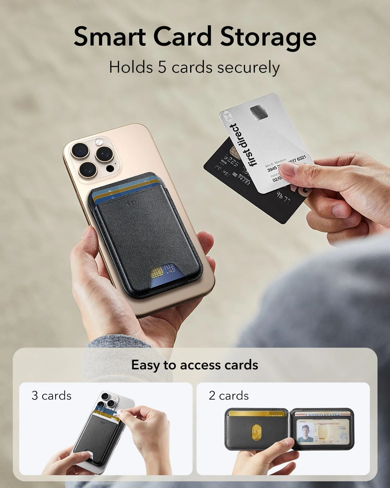Classic Magnetic Wallet Stand for 5 cards - Midnight Black - Image 5