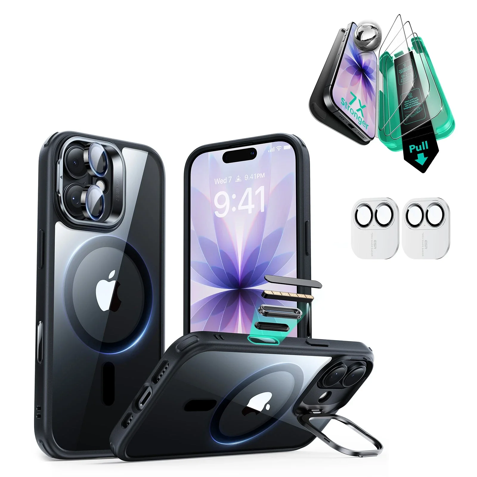 iPhone 17 Bundle Classic Hybrid Magnetic Case (Camera Control, Stash Stand) and Armorite Screen Protector - Clear Black