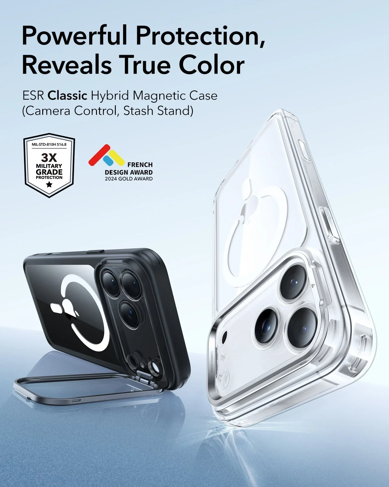 iPhone 17 Pro Classic Hybrid Magnetic Case (Camera Control, Stash Stand) - Clear Black - Image 2