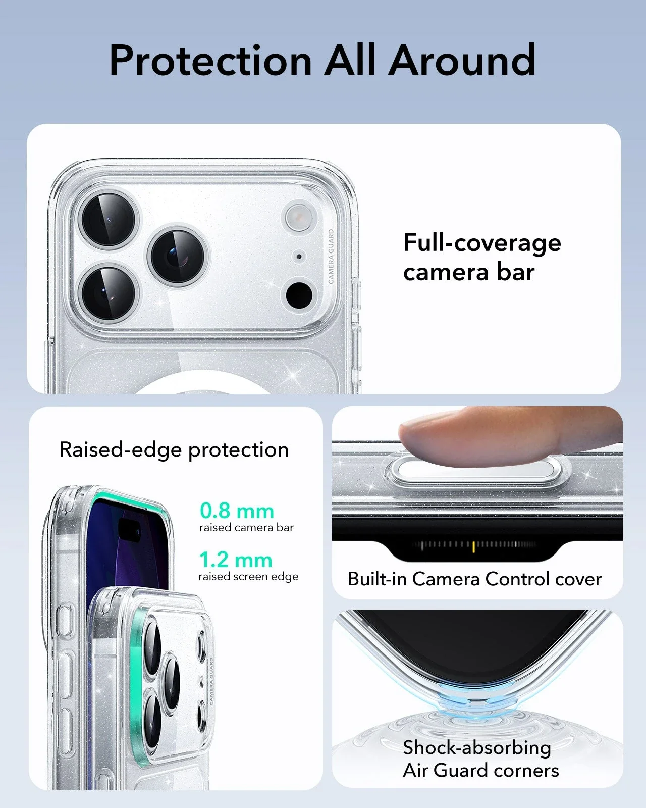 iPhone 17 Pro Max Classic Hybrid Magnetic Case (Camera Control) - Clear Shimmer - Image 3