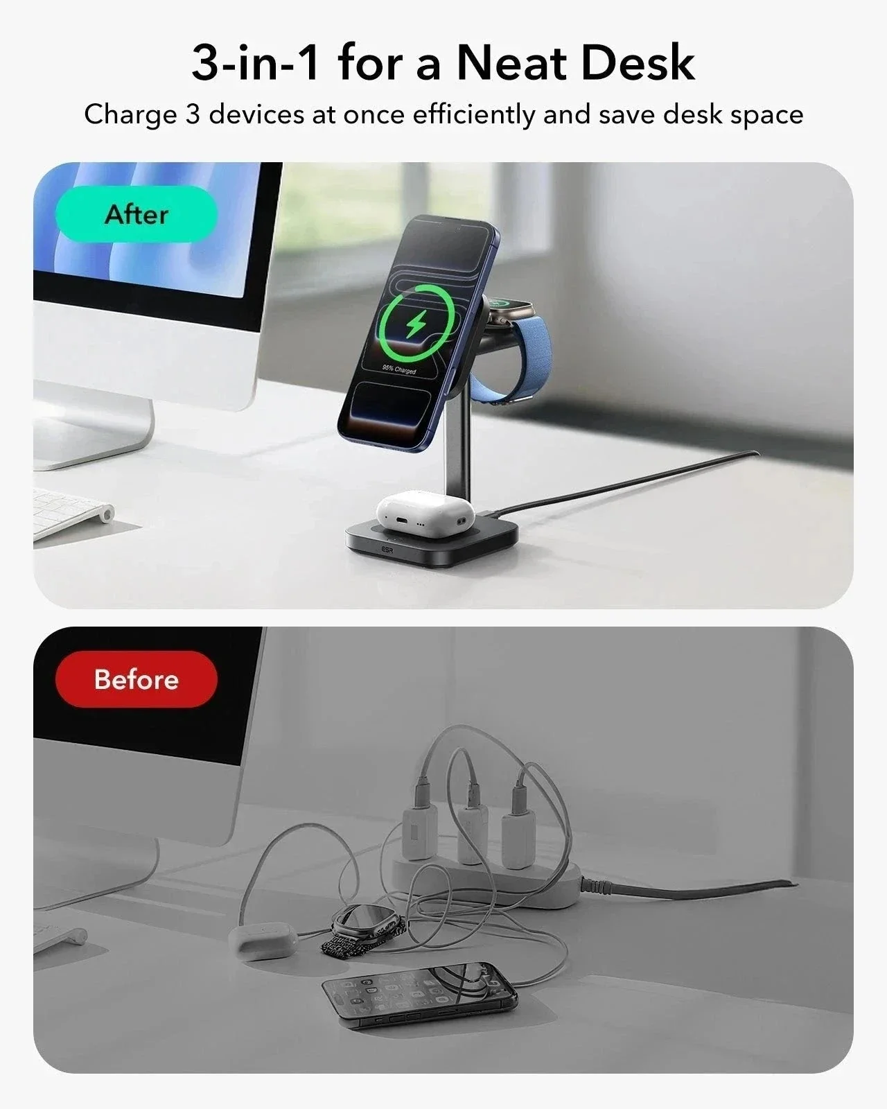 CryoBoost 3-in-1 Magnetic Charging Station (25W, Qi2.2)  - US Plug–Black - Image 3