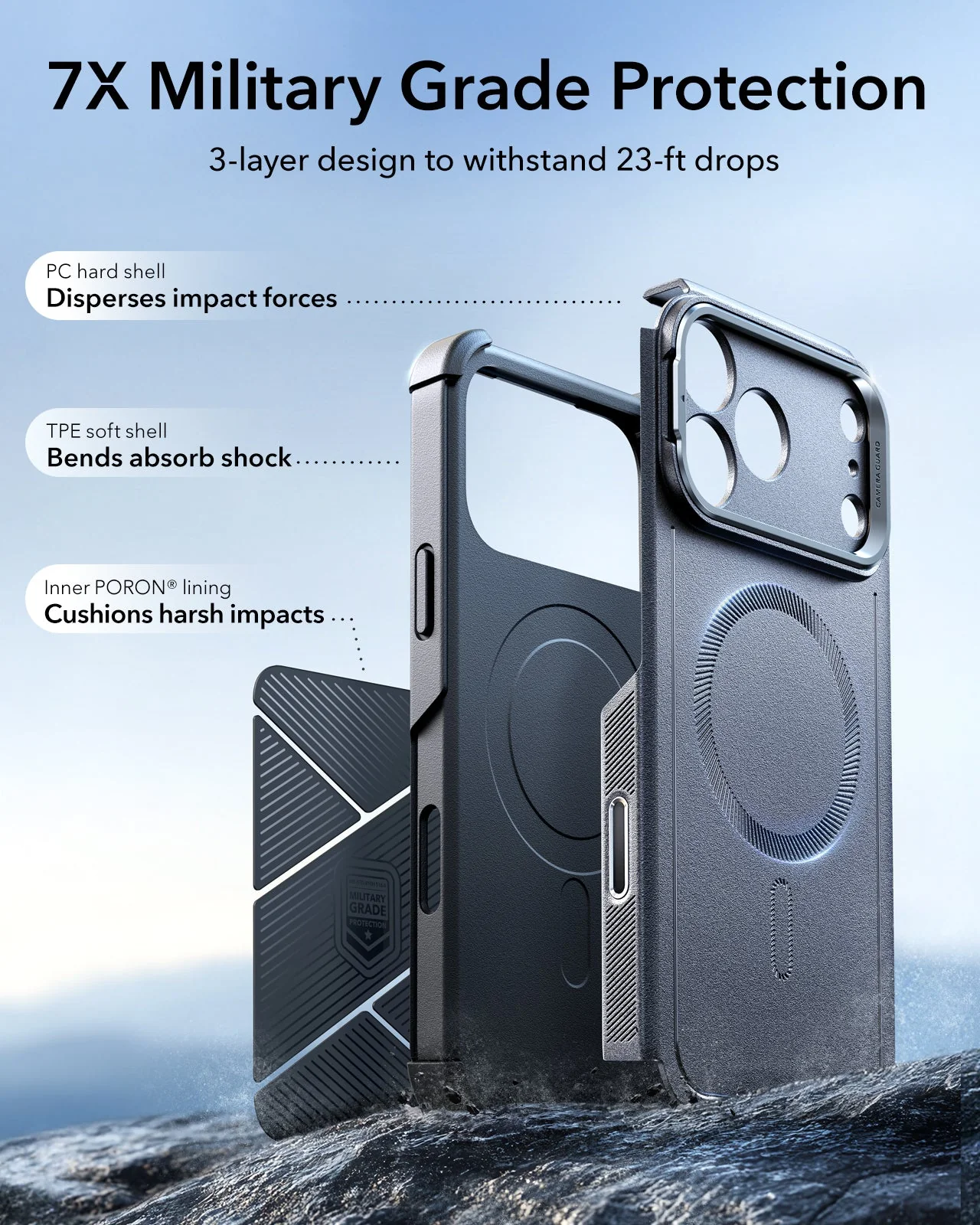 iPhone 17 Pro Max Bundle Cyber Tough Magnetic Case (Camera Control, Stash Stand) and Armorite Privacy Screen Protector - Space Gray - Image 4