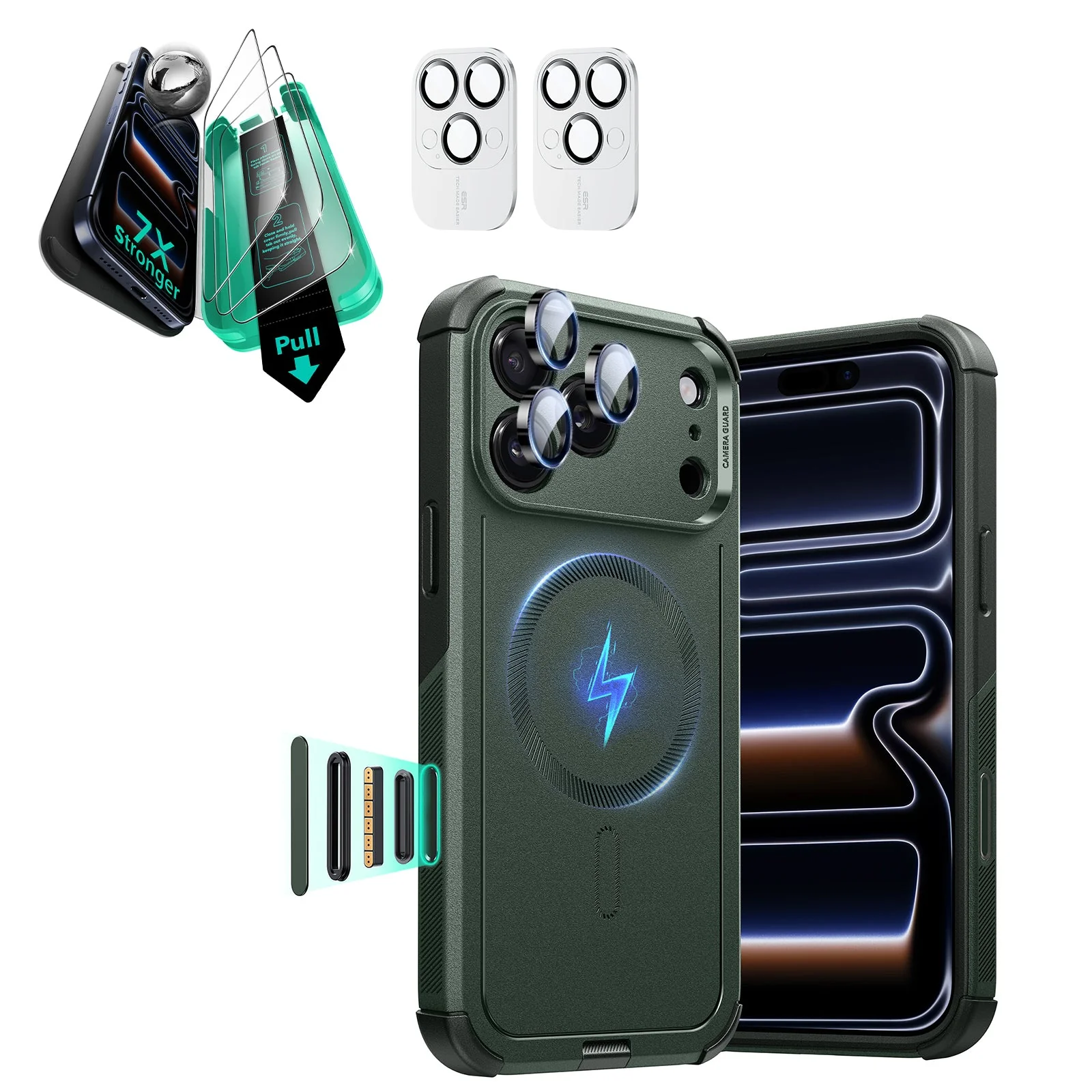 iPhone 17 Pro Bundle Cyber Tough Magnetic Case (Camera Control) and Armorite Screen Protector - Olive Green