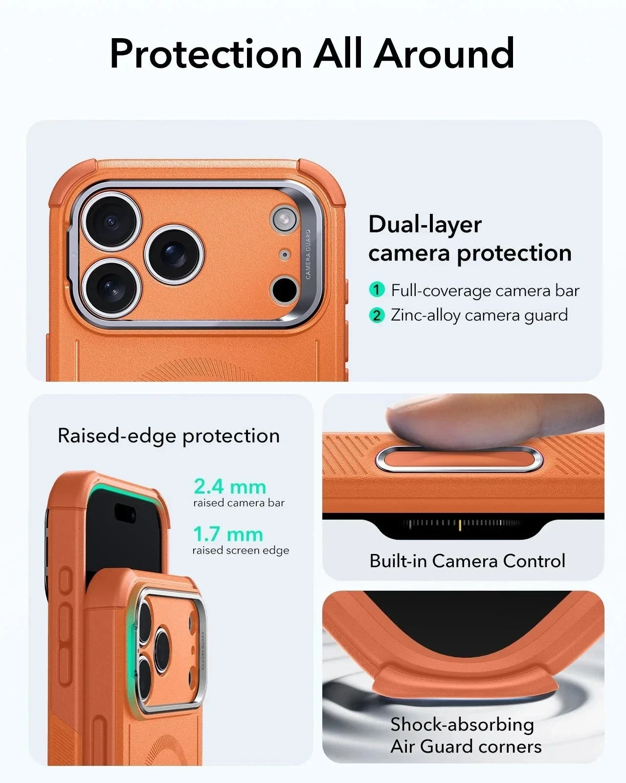 iPhone 17 Pro Bundle Cyber Tough Magnetic Case (Camera Control, Stash Stand) and Armorite Privacy Screen Protector - Orange - Image 3