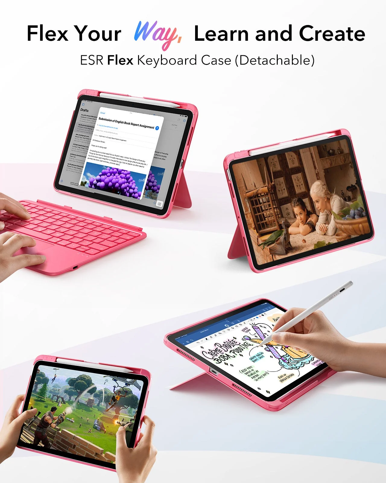 iPad 2026 Entry-level Flex Keyboard Case (Detachable) - US Layout-Pink - Image 2