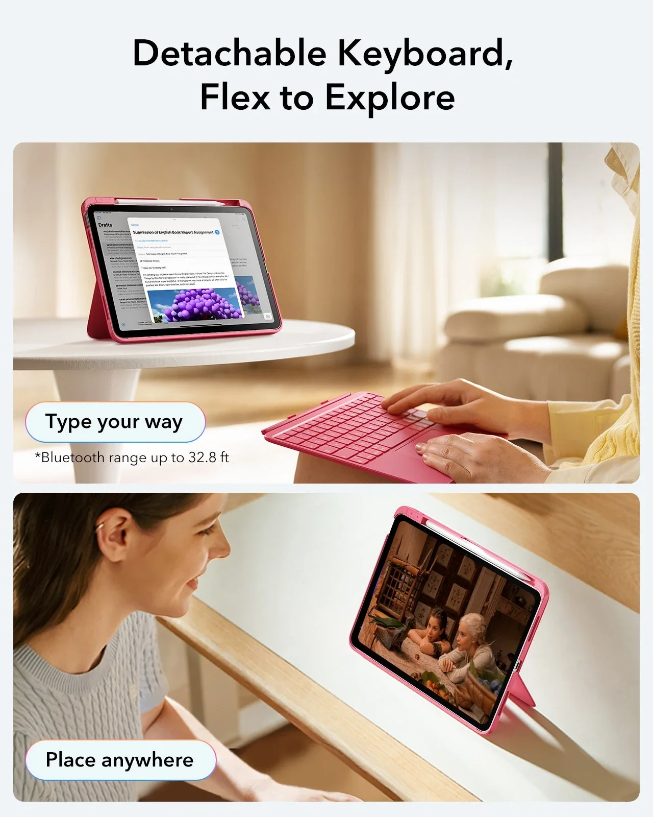 iPad 2026 Entry-level Flex Keyboard Case (Detachable) - US Layout-Pink - Image 4
