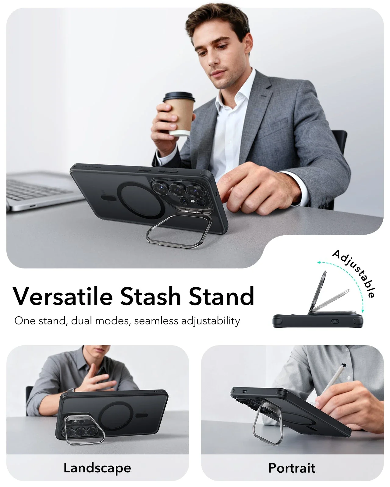 Galaxy S26 Ultra Classic Hybrid Magnetic Case (Stash Stand) - Frosted Black - Image 5