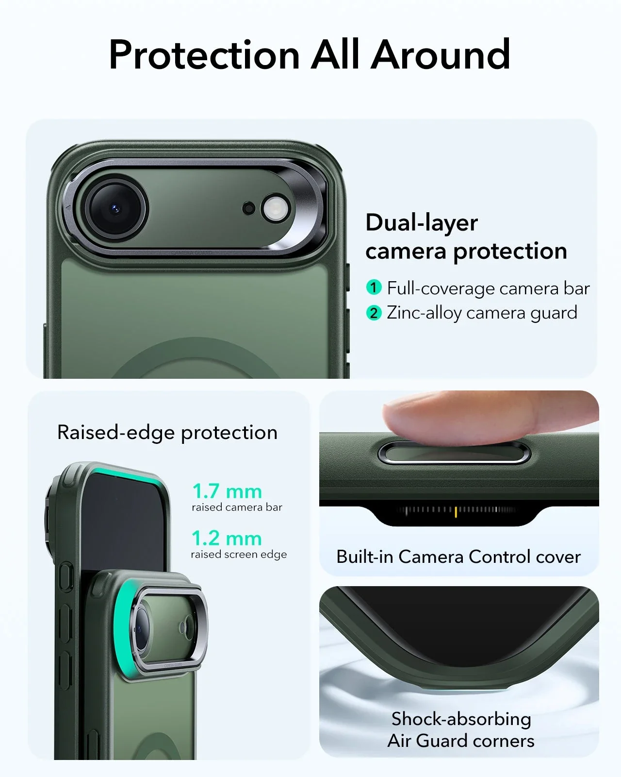 iPhone Air Classic Hybrid Magnetic Case (Camera Control, Stash Stand) - Frosted Green - Image 4