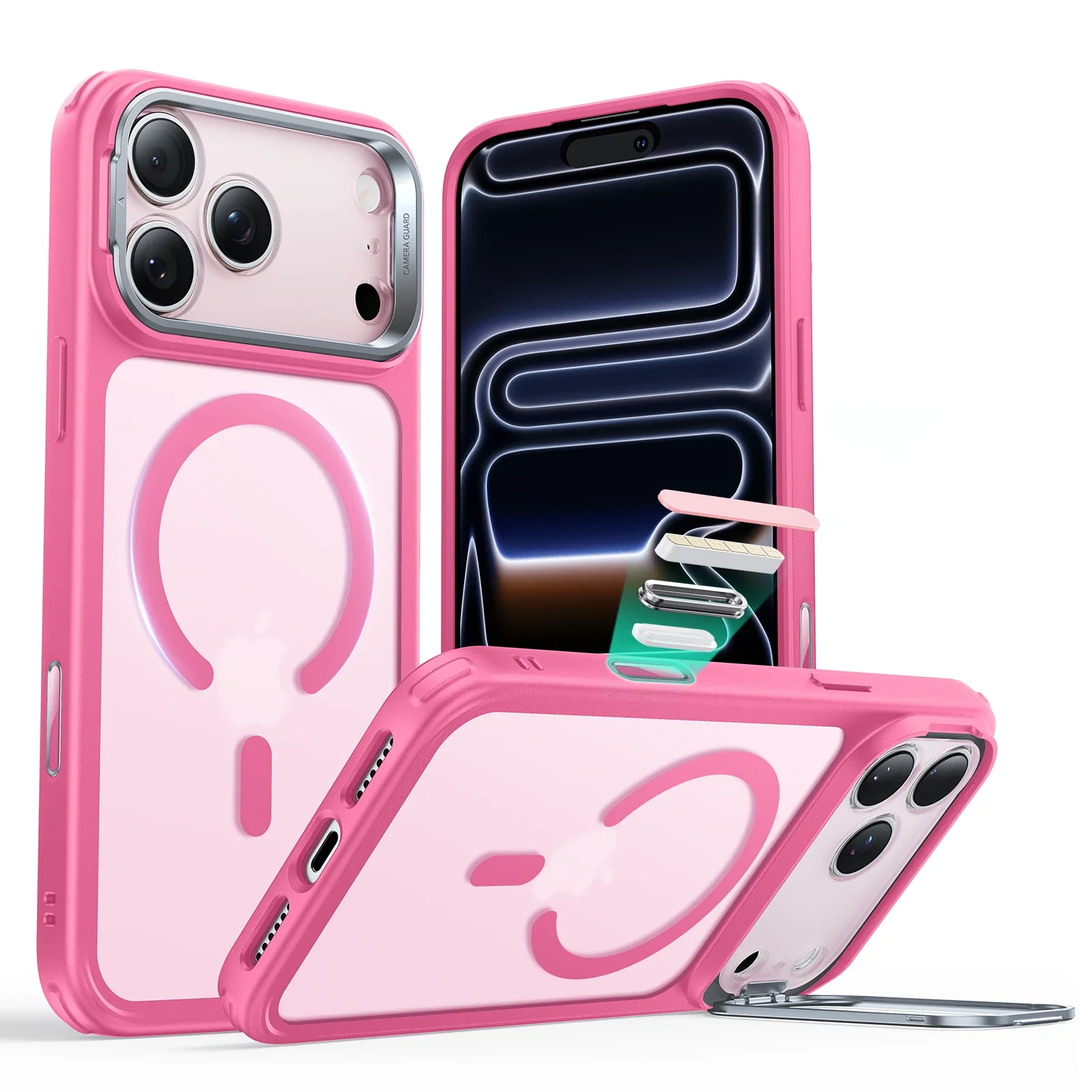 iPhone 17 Pro Max Classic Hybrid Magnetic Case (Camera Control, Stash Stand) - Frosted Pink