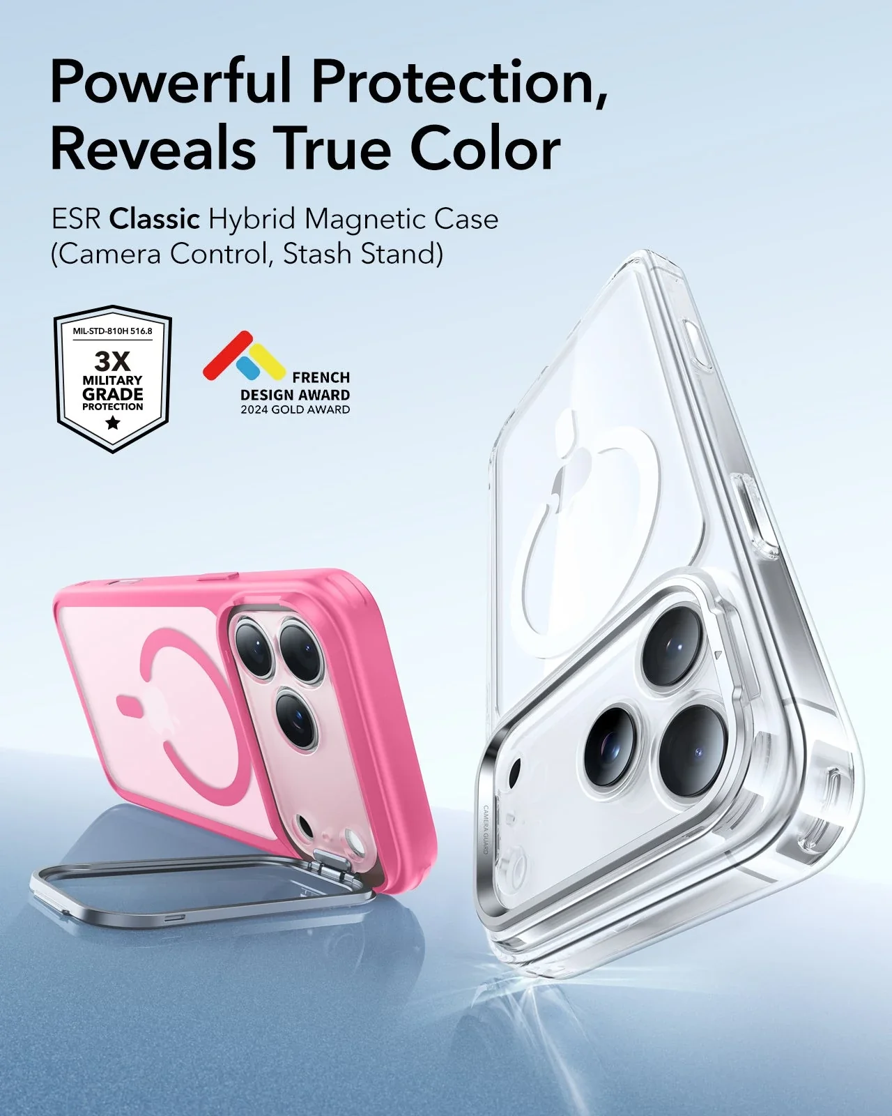 iPhone 17 Pro Max Classic Hybrid Magnetic Case (Camera Control, Stash Stand) - Frosted Pink - Image 2