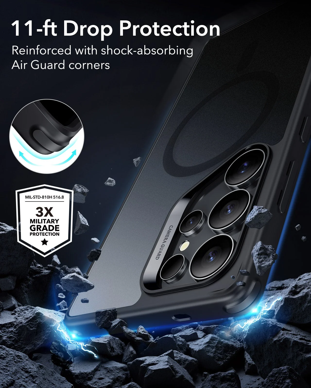Galaxy S25 Ultra HaloLock Classic Hybrid Case Privacy Protection Bundle - Clear Black - Image 3