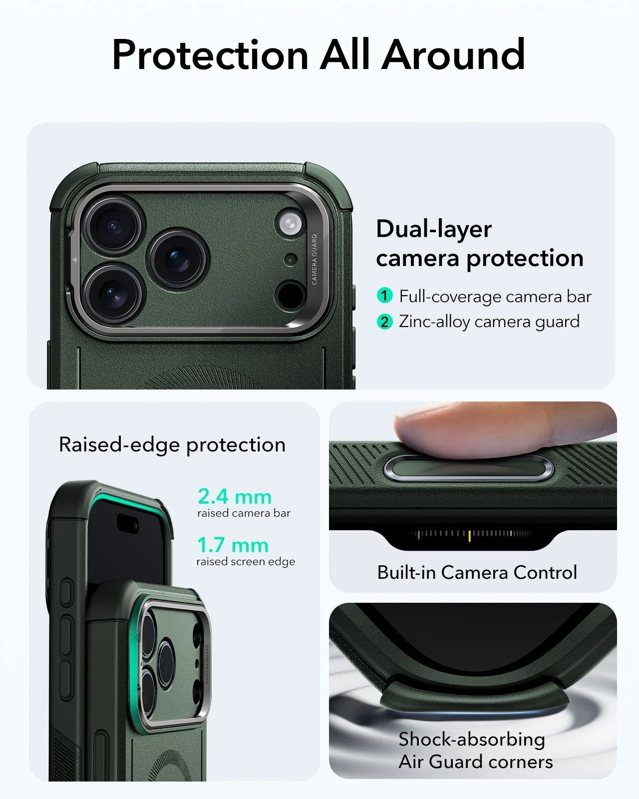 iPhone 17 Pro Max Bundle Cyber Tough Magnetic Case (Camera Control, Stash Stand) and Armorite Screen Protector - Olive Green - Image 3