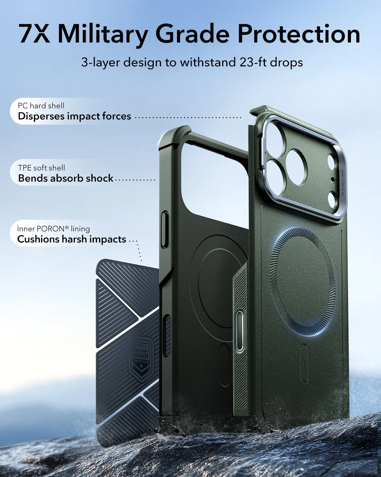 iPhone 17 Pro Max Bundle Cyber Tough Magnetic Case (Camera Control, Stash Stand) and Armorite Screen Protector - Olive Green - Image 4