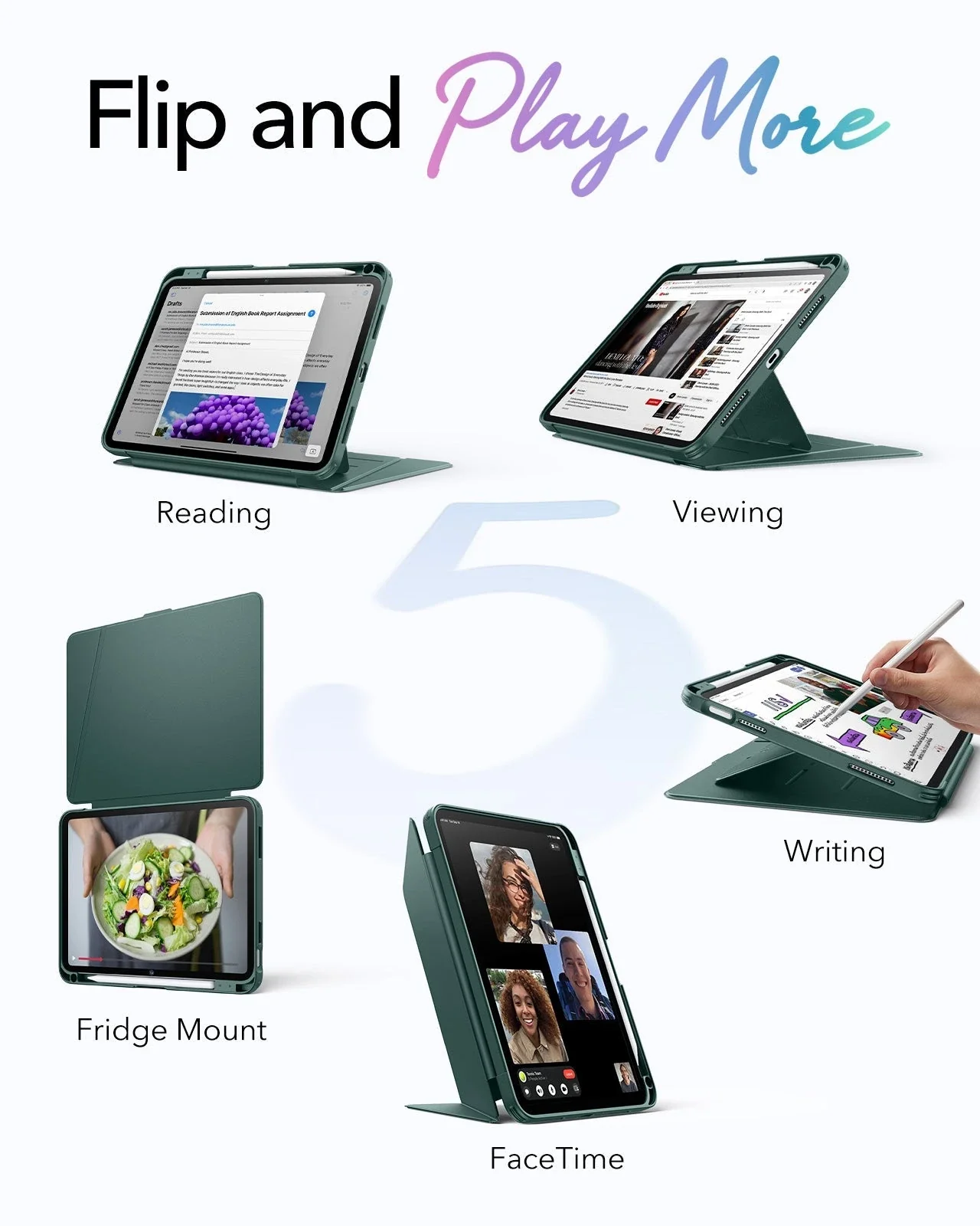 iPad 11" (A18) 2026 Flip Magnetic Case with Pencil Holder - Green - Image 3