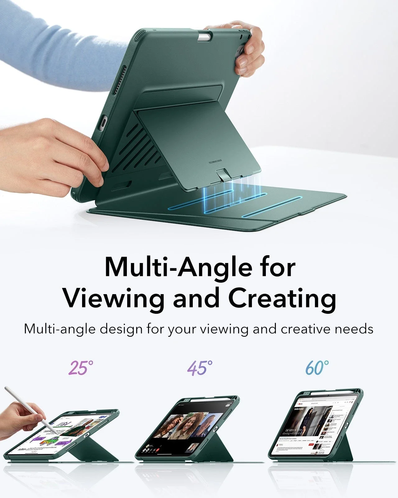 iPad 11" (A18) 2026 Flip Magnetic Case with Pencil Holder - Green - Image 4
