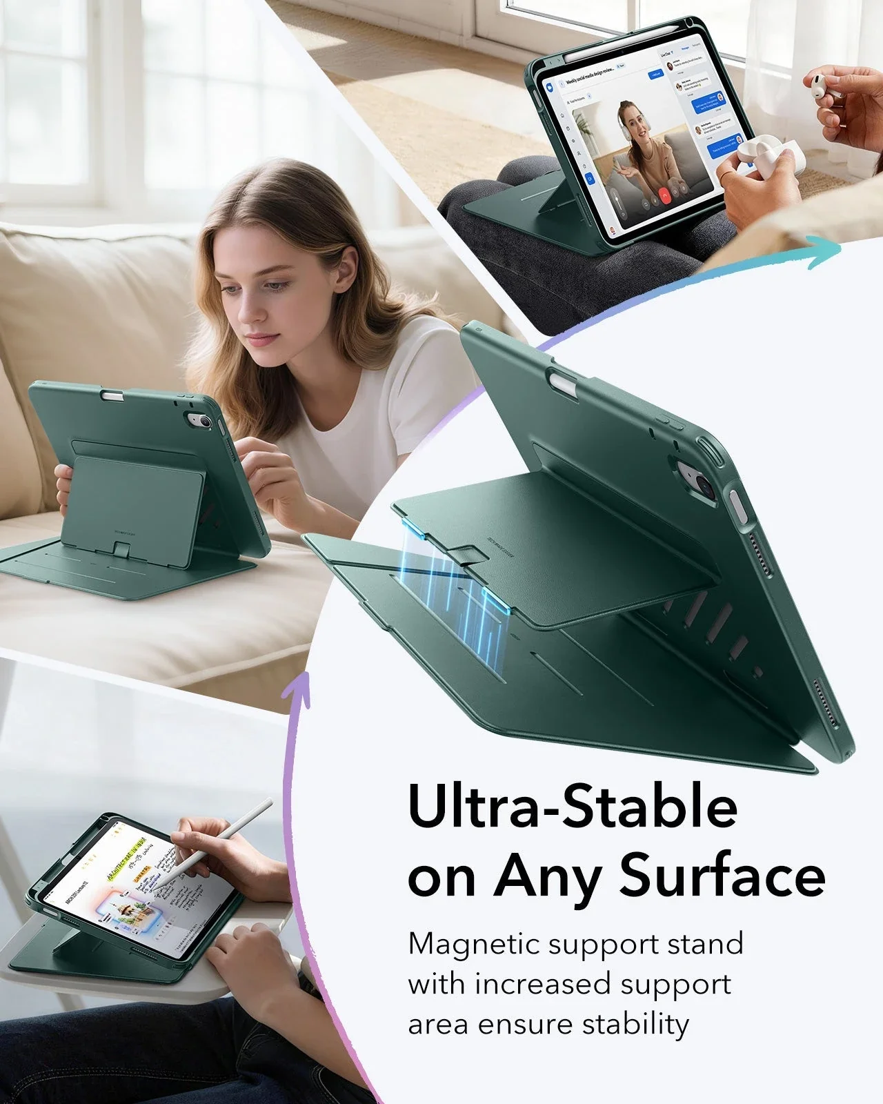 iPad 11" (A18) 2026 Flip Magnetic Case with Pencil Holder - Green - Image 5