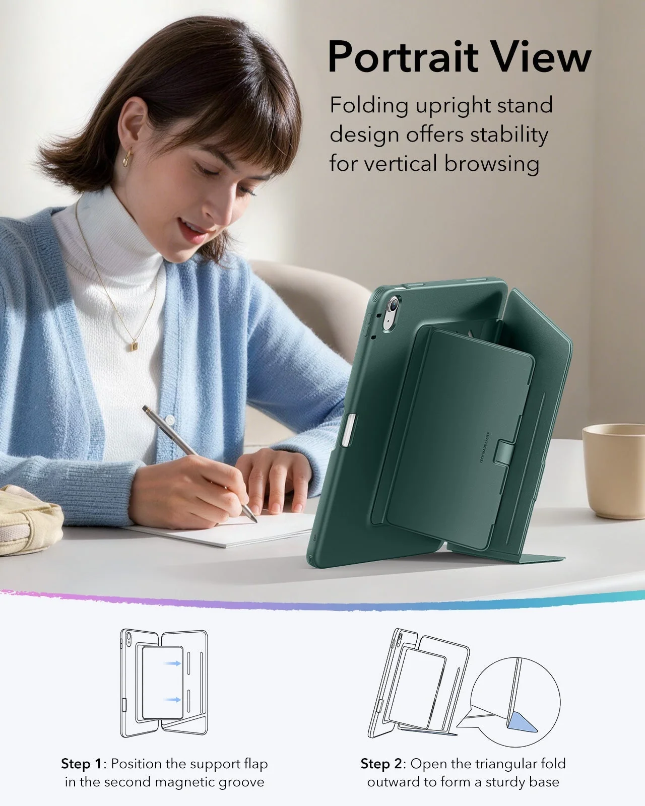 iPad 11" (A18) 2026 Flip Magnetic Case with Pencil Holder - Green - Image 6