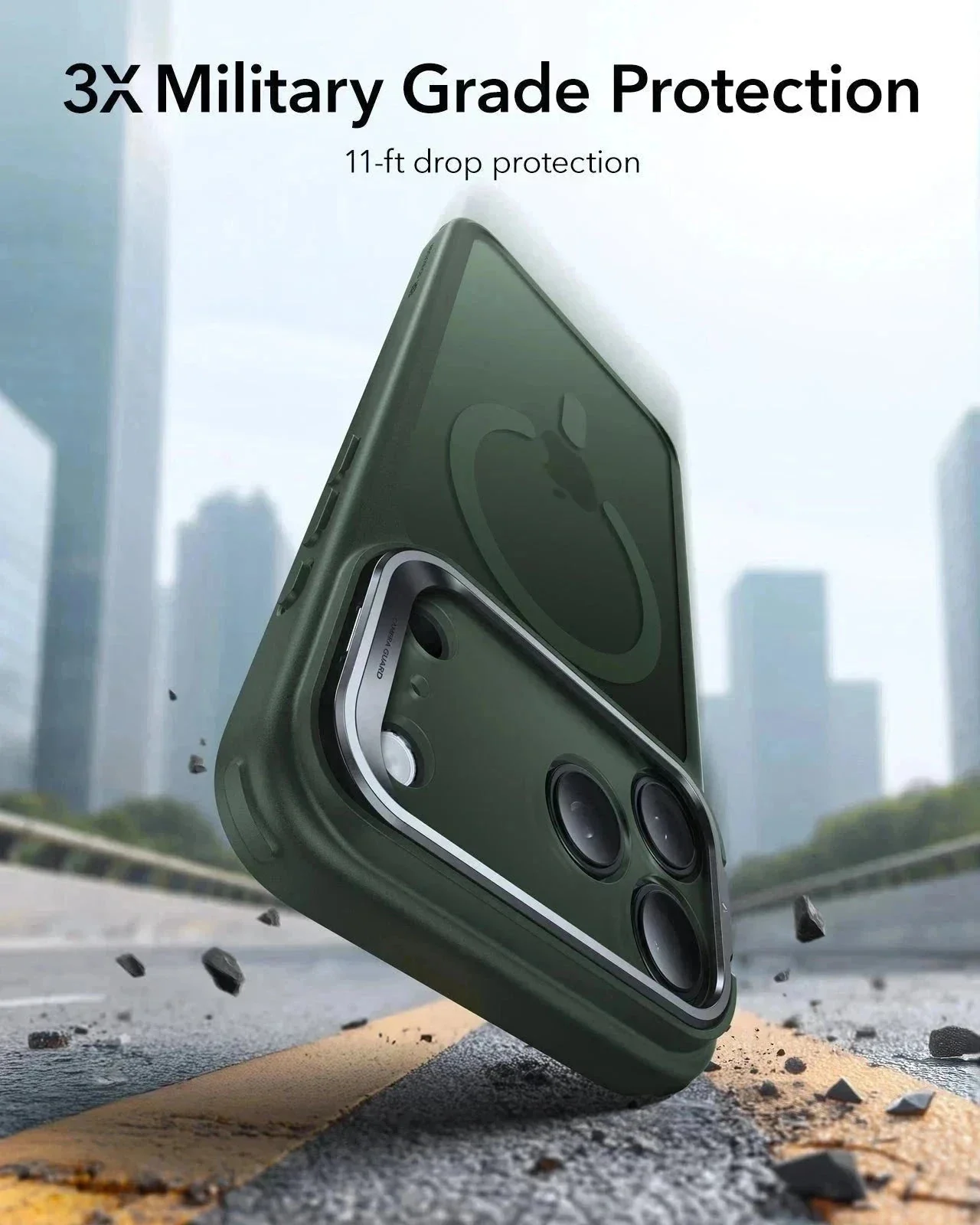 iPhone 17 Pro Max Bundle Classic Hybrid Magnetic Case (Camera Control, Stash Stand) and Armorite Privacy Screen Protector - Frosted Green - Image 3