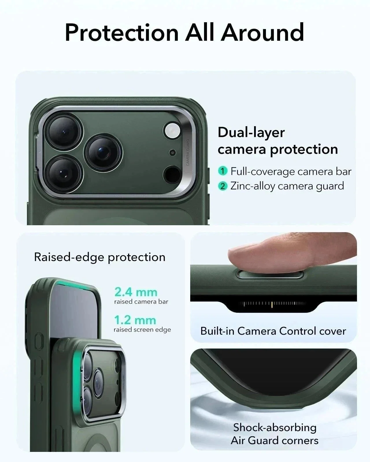 iPhone 17 Pro Max Bundle Classic Hybrid Magnetic Case (Camera Control, Stash Stand) and Armorite Privacy Screen Protector - Frosted Green - Image 4