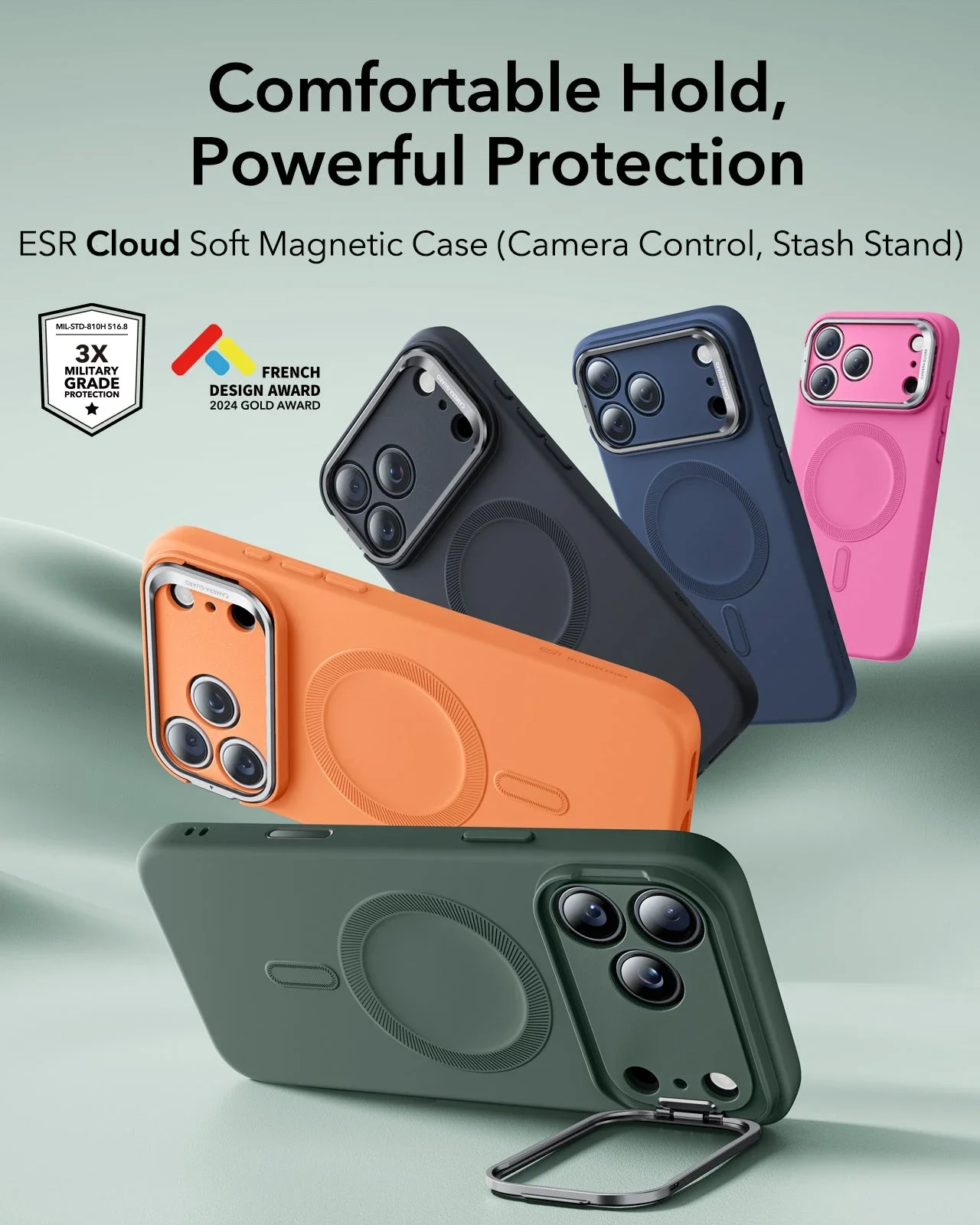iPhone 17 Pro Max Cloud Soft Magnetic Case (Camera Control, Stash Stand) - Olive Green - Image 2