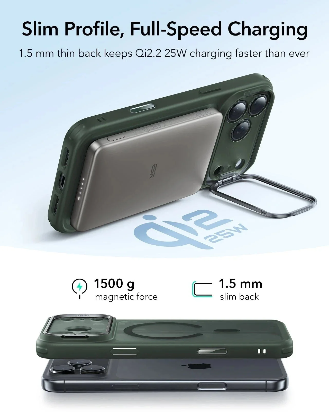 iPhone 17 Pro Classic Hybrid Magnetic Case (Camera Control, Stash Stand) - Frosted Green - Image 6