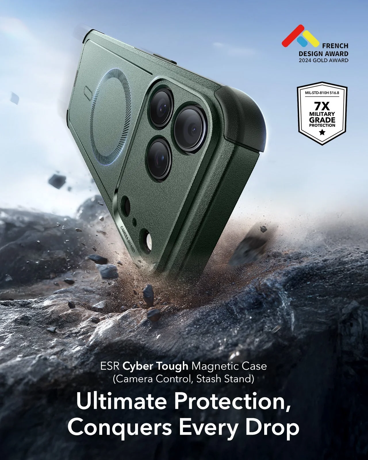iPhone 17 Pro Cyber Tough Magnetic Case (Camera Control) - Olive Green - Image 2