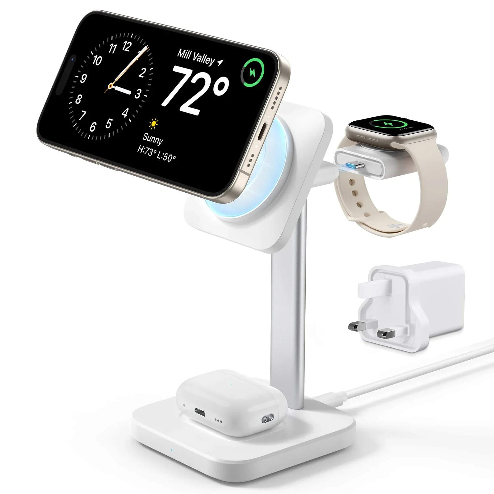 3-in-1 Watch Wireless Charging Set (HaloLock) - Black - US-Plug - Image 3