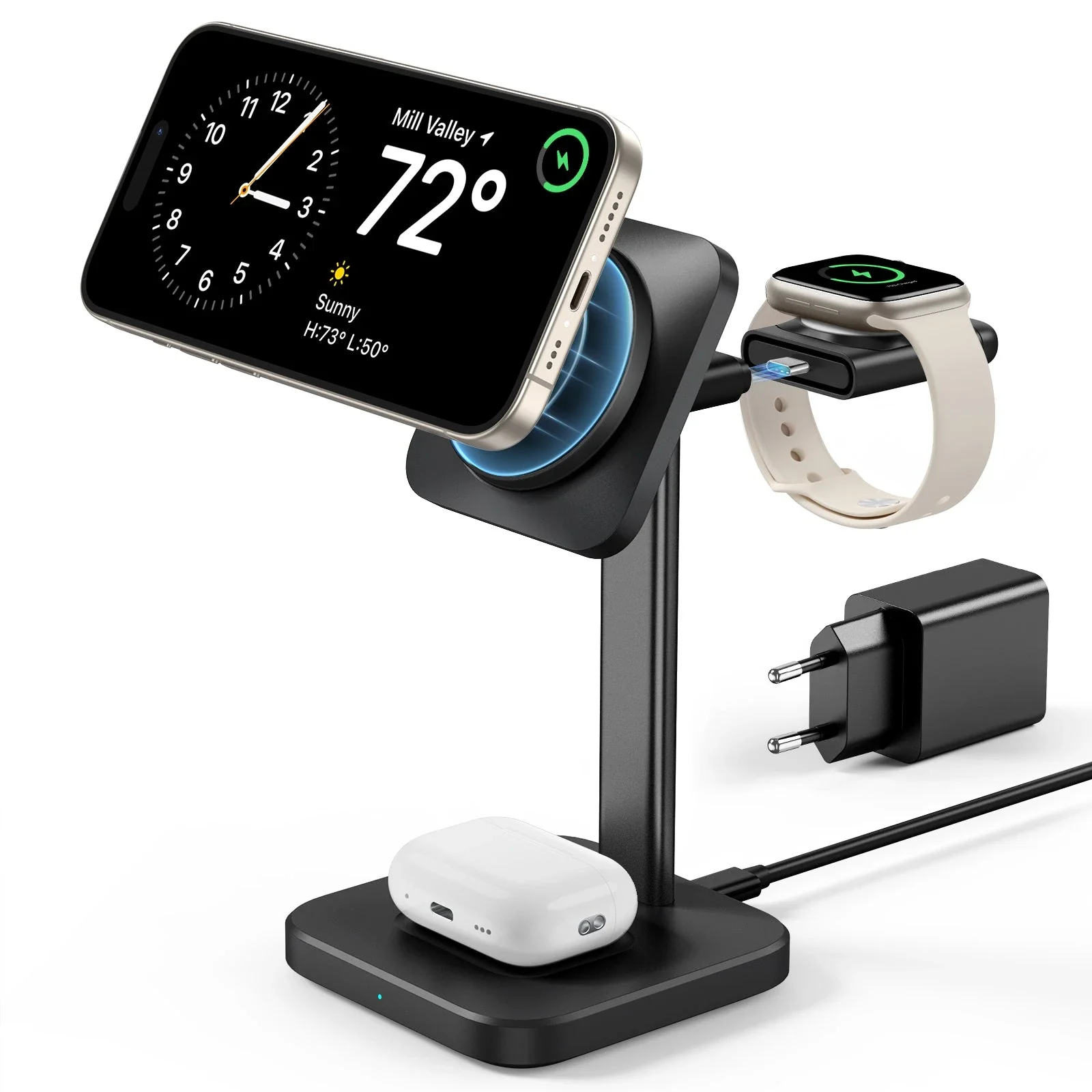 3-in-1 Watch Wireless Charging Set (HaloLock) - Black - US-Plug - Image 5