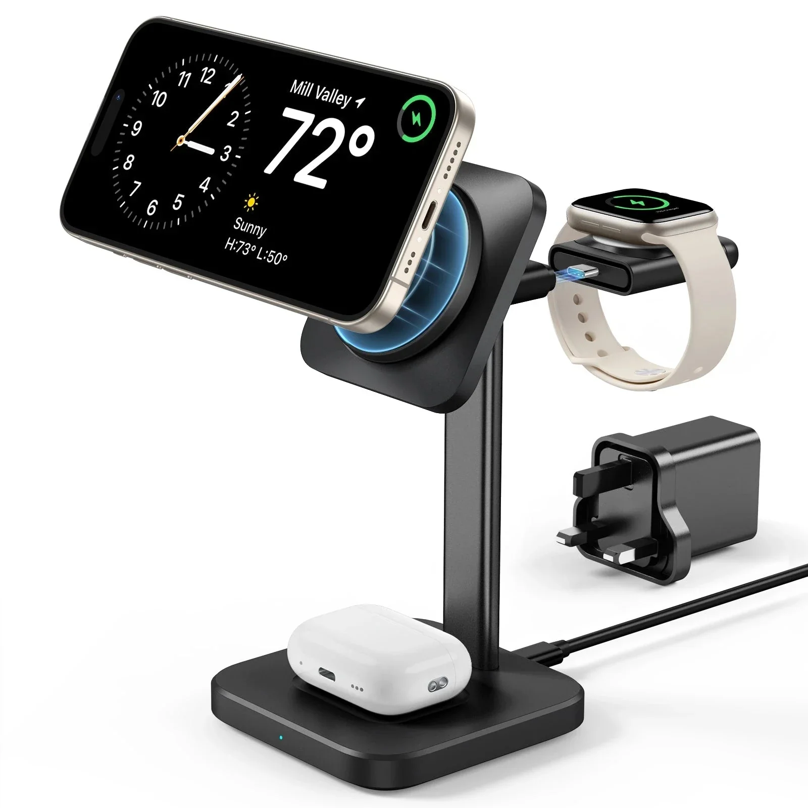 3-in-1 Watch Wireless Charging Set (HaloLock) - Black - US-Plug - Image 6